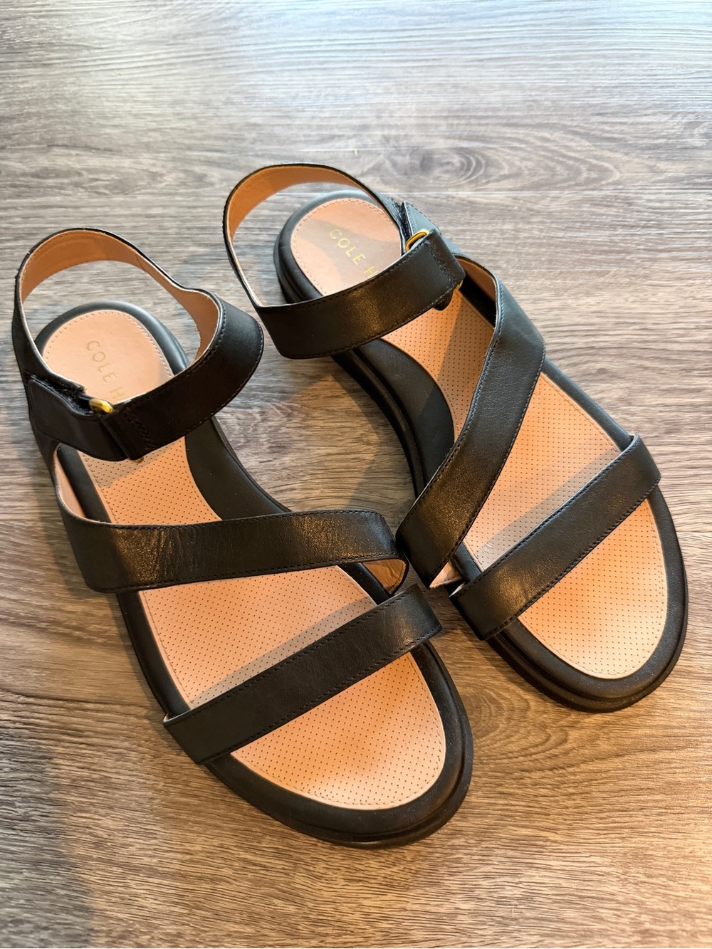 Cole Haan Black Leather Triple-Strap Sandals